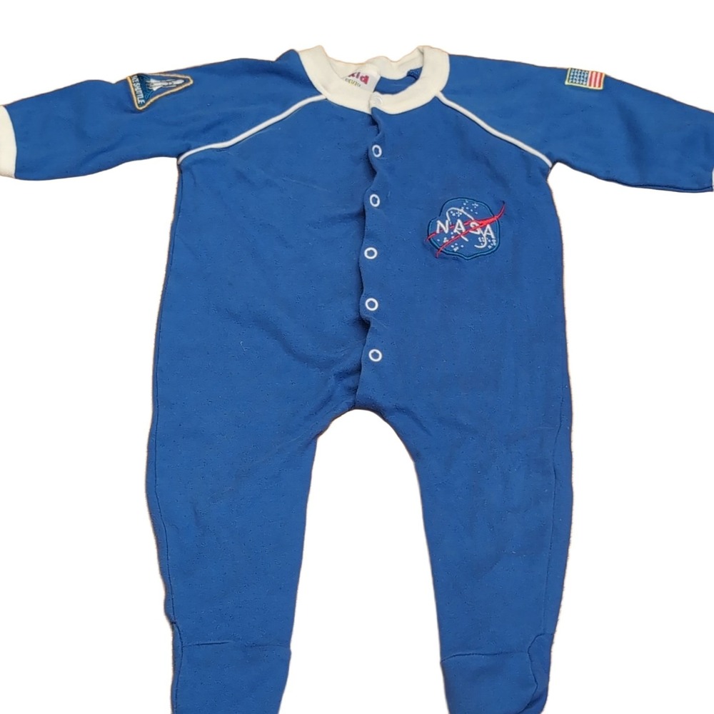 Kid u not NASA Space Shuttle Baby Romper Footie Pajamas Blue White 18M Cotton